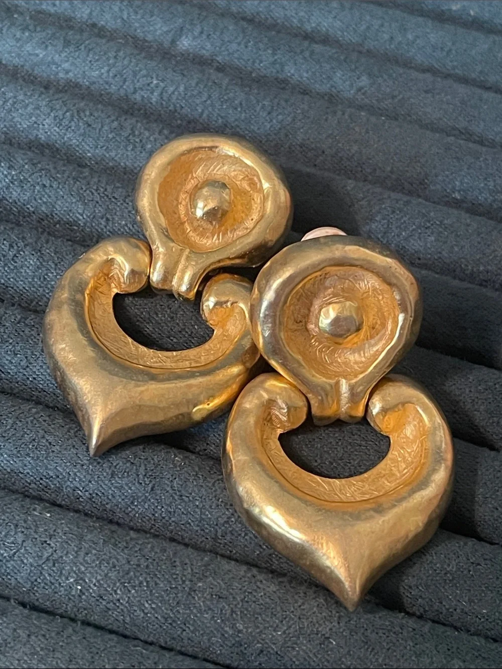 Vintage Anne Klein Runway Aesthetic Gold-Tone Door-Knocker Clip On Earrings